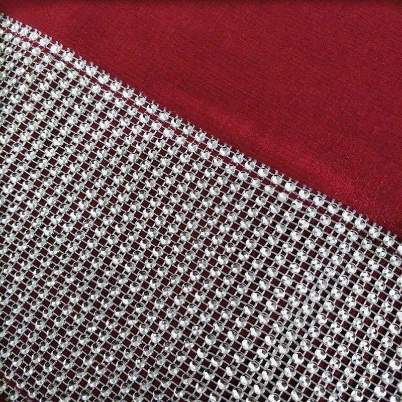OZXCHIXU 13inch x 72inch Table Runner with Diamante Strip and Tassels (red) - Image 4